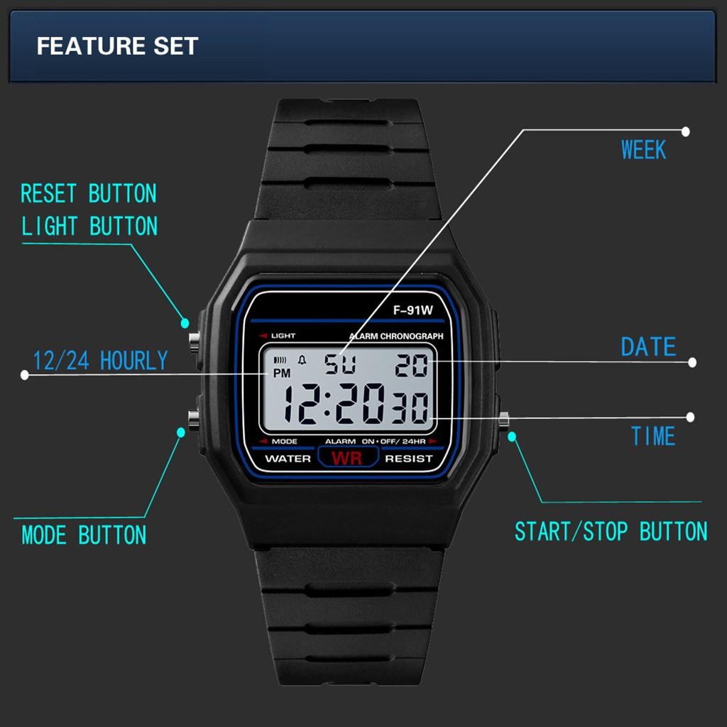 F 91W Classic Digital Resin Strap Watch Stopwatch Chronograph Sport Unisex Men