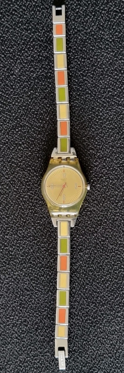 SWATCH LADY WATCH CHAMPAGNE ORANGE & GREY DIAL STEEL MIX A 2005 VINTAGE CLASSIC