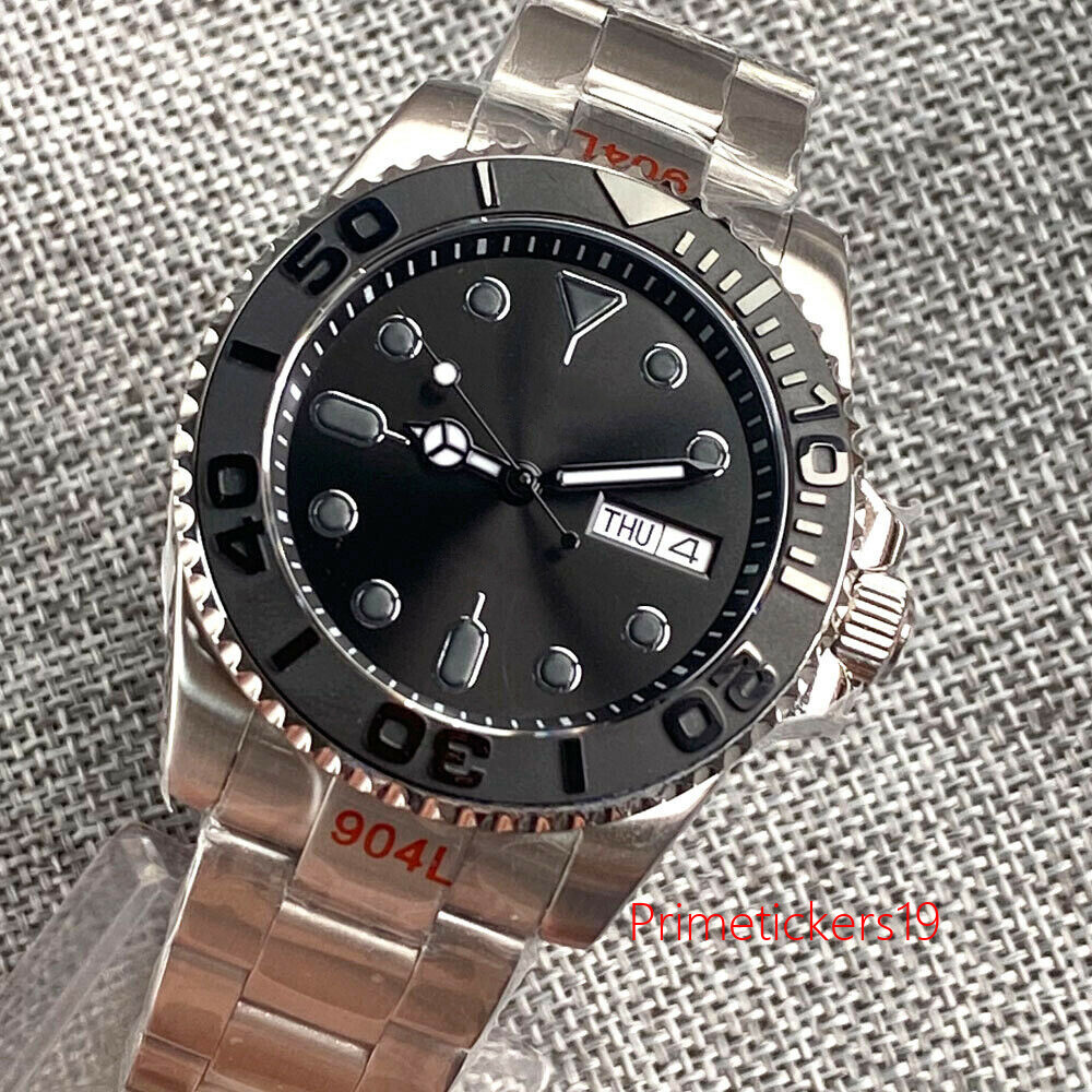 Tandorio NH36A Auto Date Weekday Automatic Men Watch Black Dial Sapphire Glass