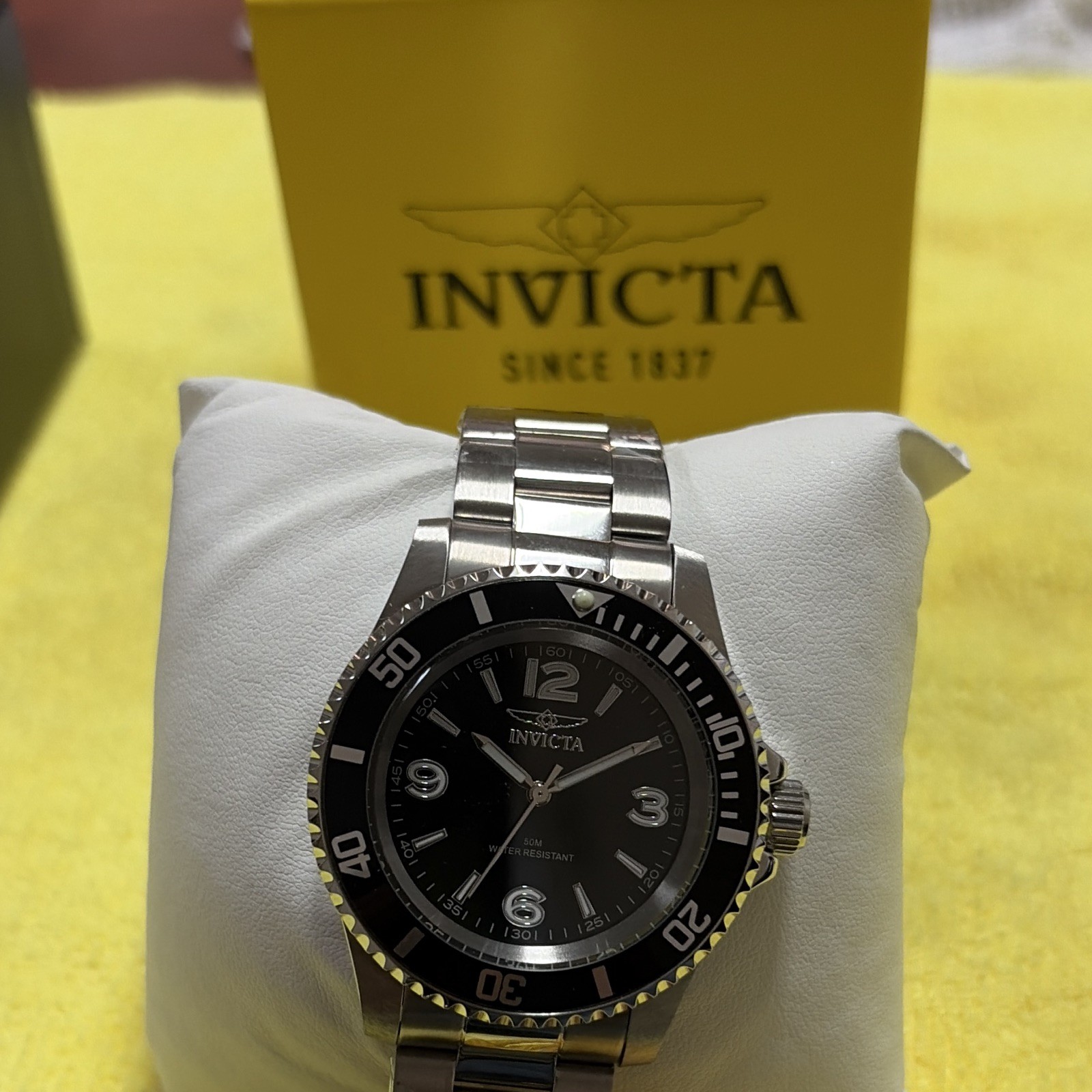 Invicta Pro Diver Men’s Quartz Diver 45mm Black Dial Steel Bracelet WR 50m