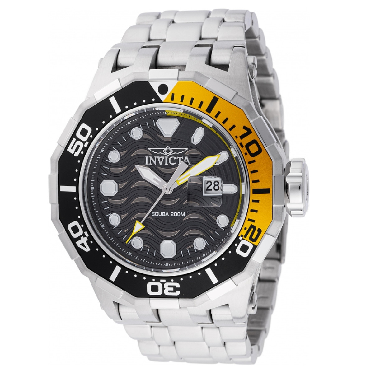 Invicta Pro Diver Scuba Wave 200M Men’s 52mm Black / Yellow Quartz Watch 47841