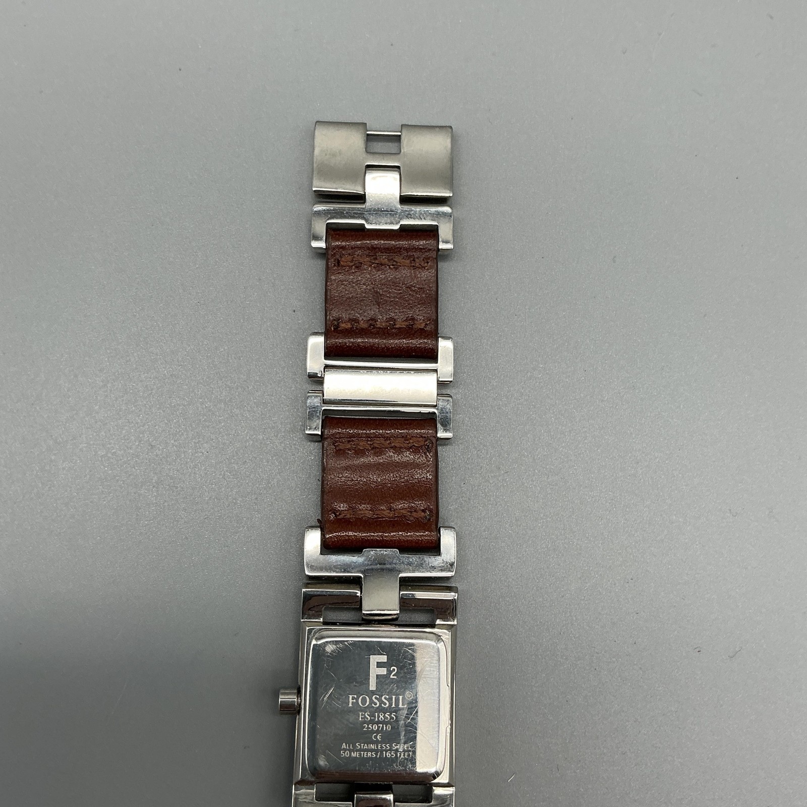 Fossil F2 ES-1855 Womens Watch 21mm Leather Stainless Band New Battery 7.75″