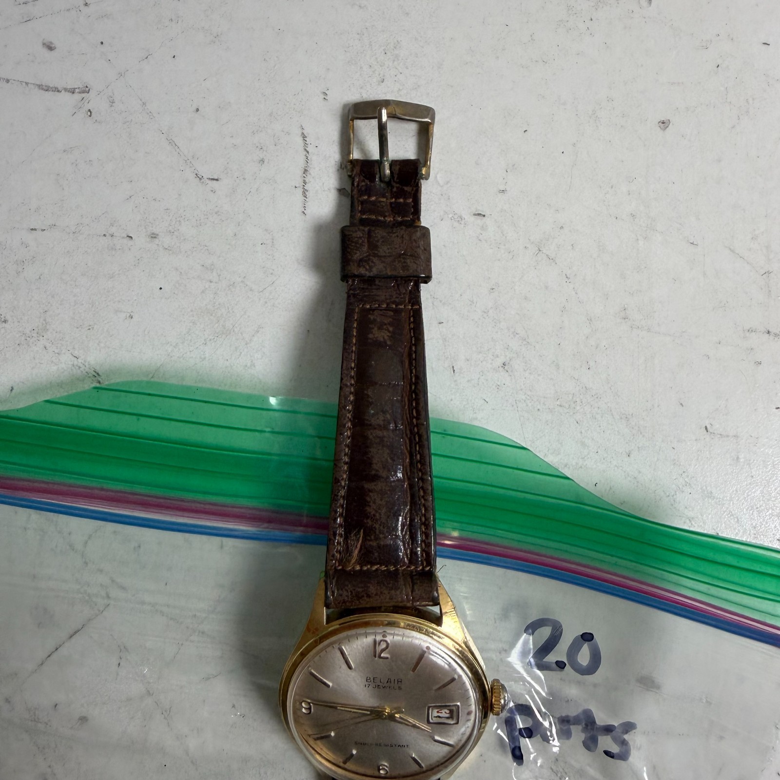 Vintage Belair Gold 17-jewel Date Display Shock Resistant Wristwatch – For Parts