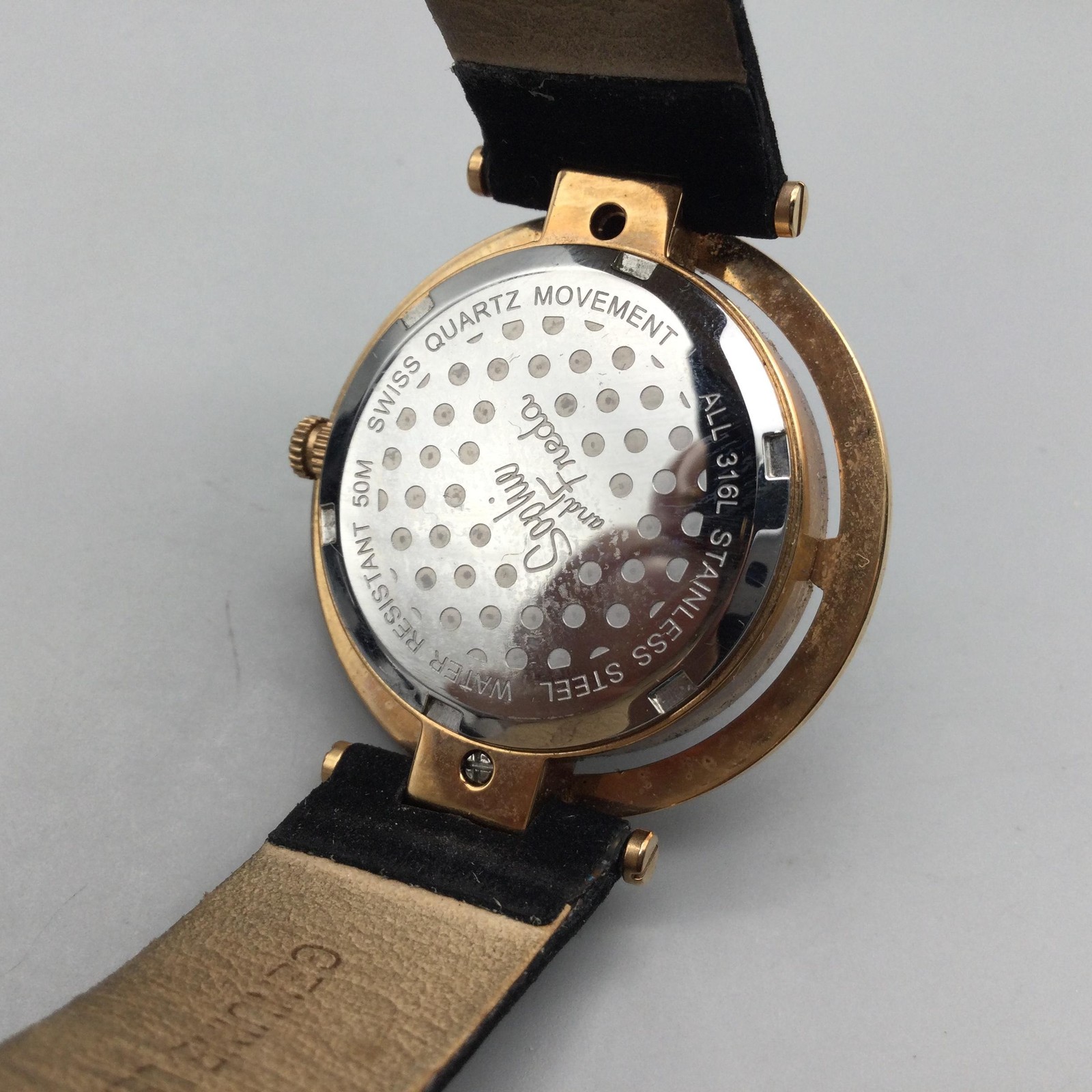 Sophie And Freda Watch Womens 36mm Black Dial Gold Leather Strap New Battery