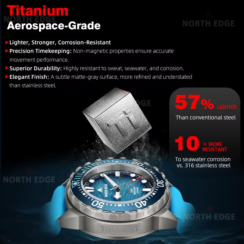 TRITON-TI Titanium Stainless Solar-Powered Diving Watch Luxury Quartz Watches fo