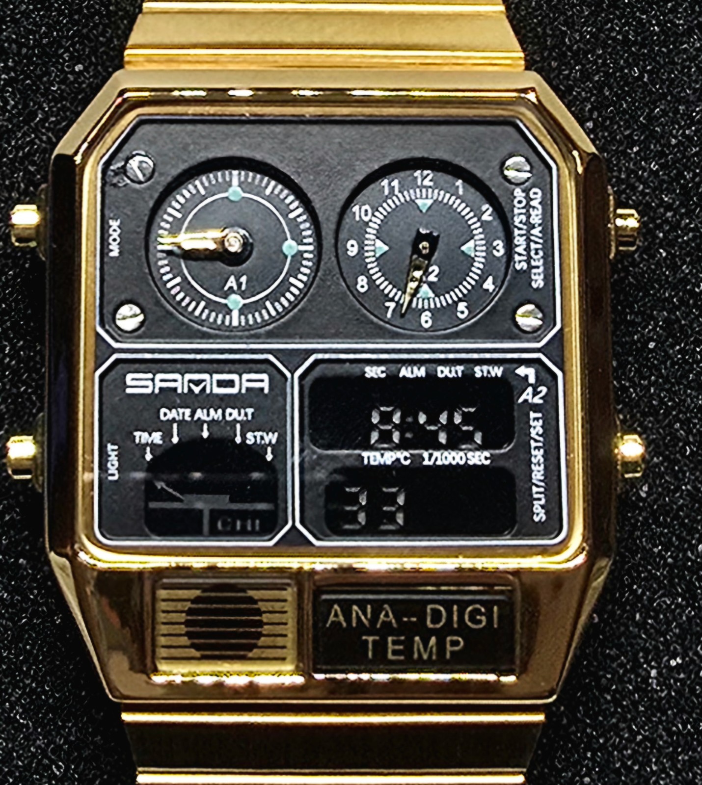 SANDA 3192 Men’s Square Digital Watch LED Thermometer Stopwatch 50M Waterproof