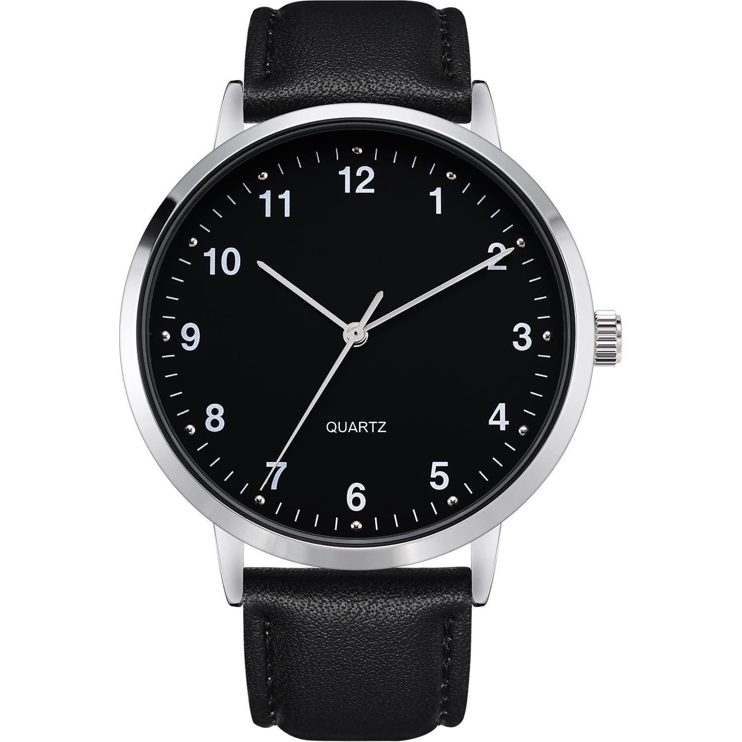 Men’s Black Large Dial Watch with Arabic Numerals & Black Belt – Modern Classic
