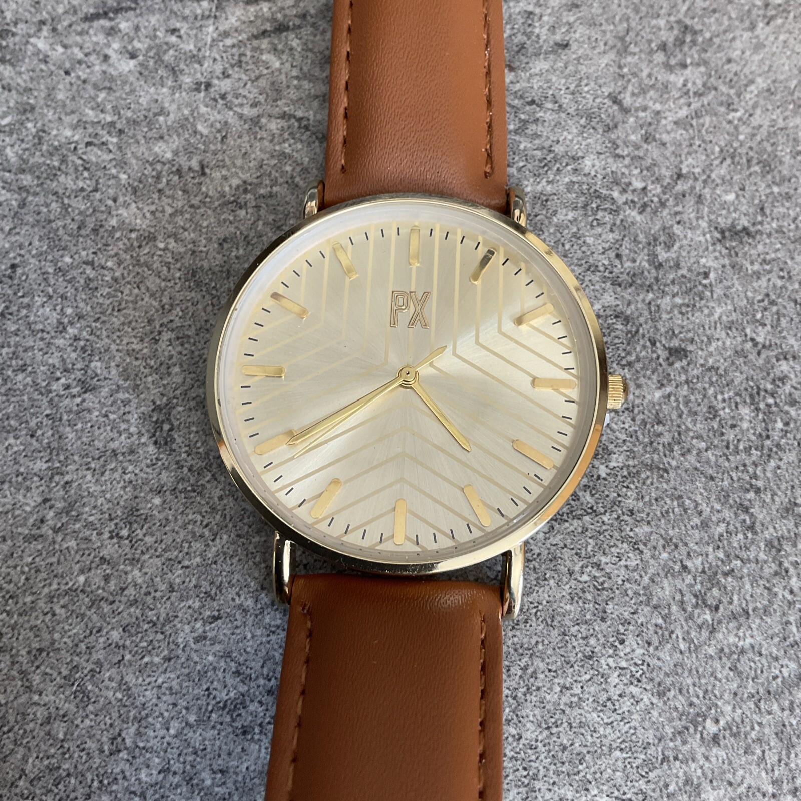 PX Clothing Mens Terry Leather Strap Watch 40mm Gold Tone Case NWOT Bin T