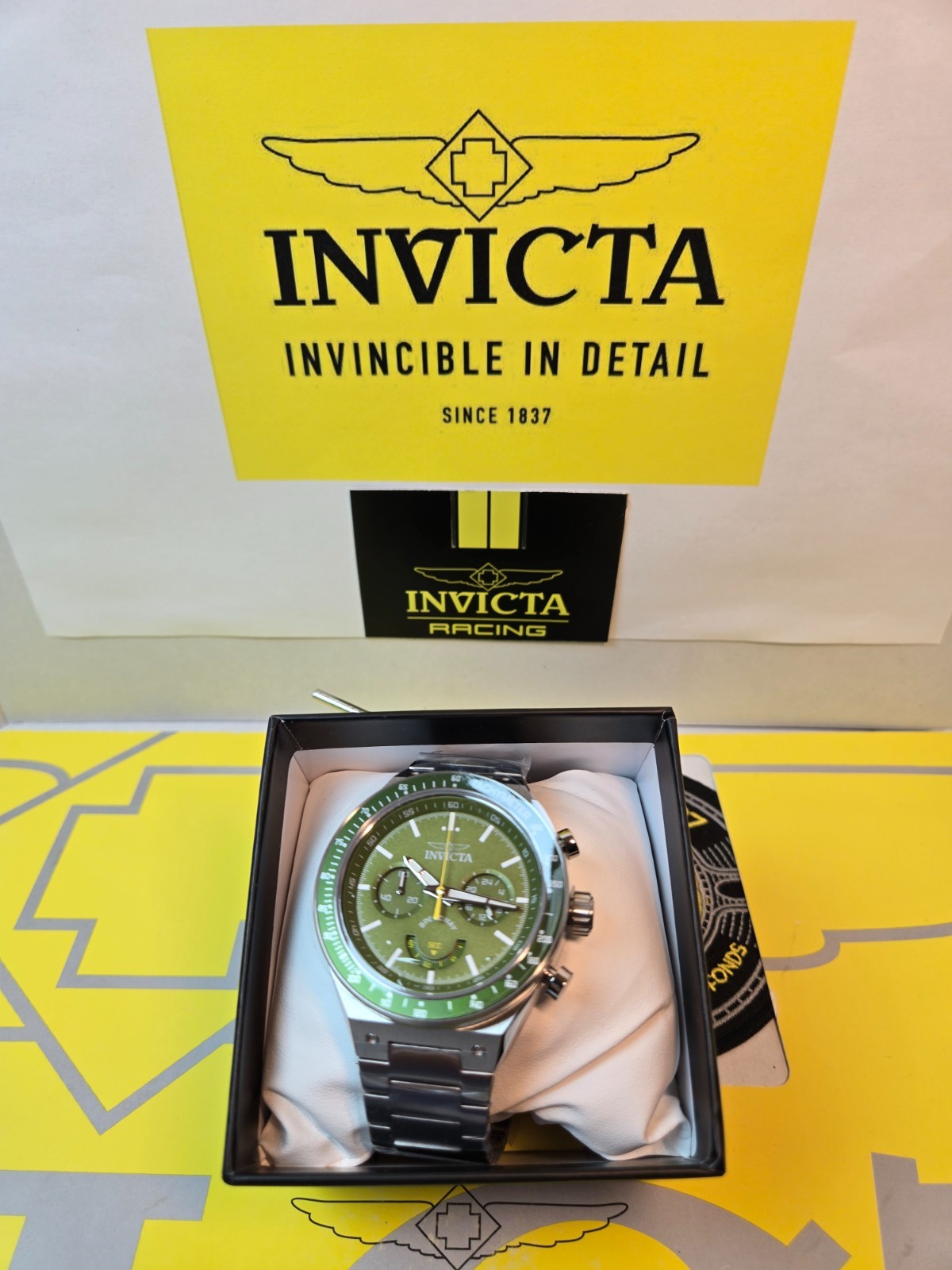 Invicta Speedway GearShift Men’s Watch 44mm, Steel with Green Bezel & Dial NEW!
