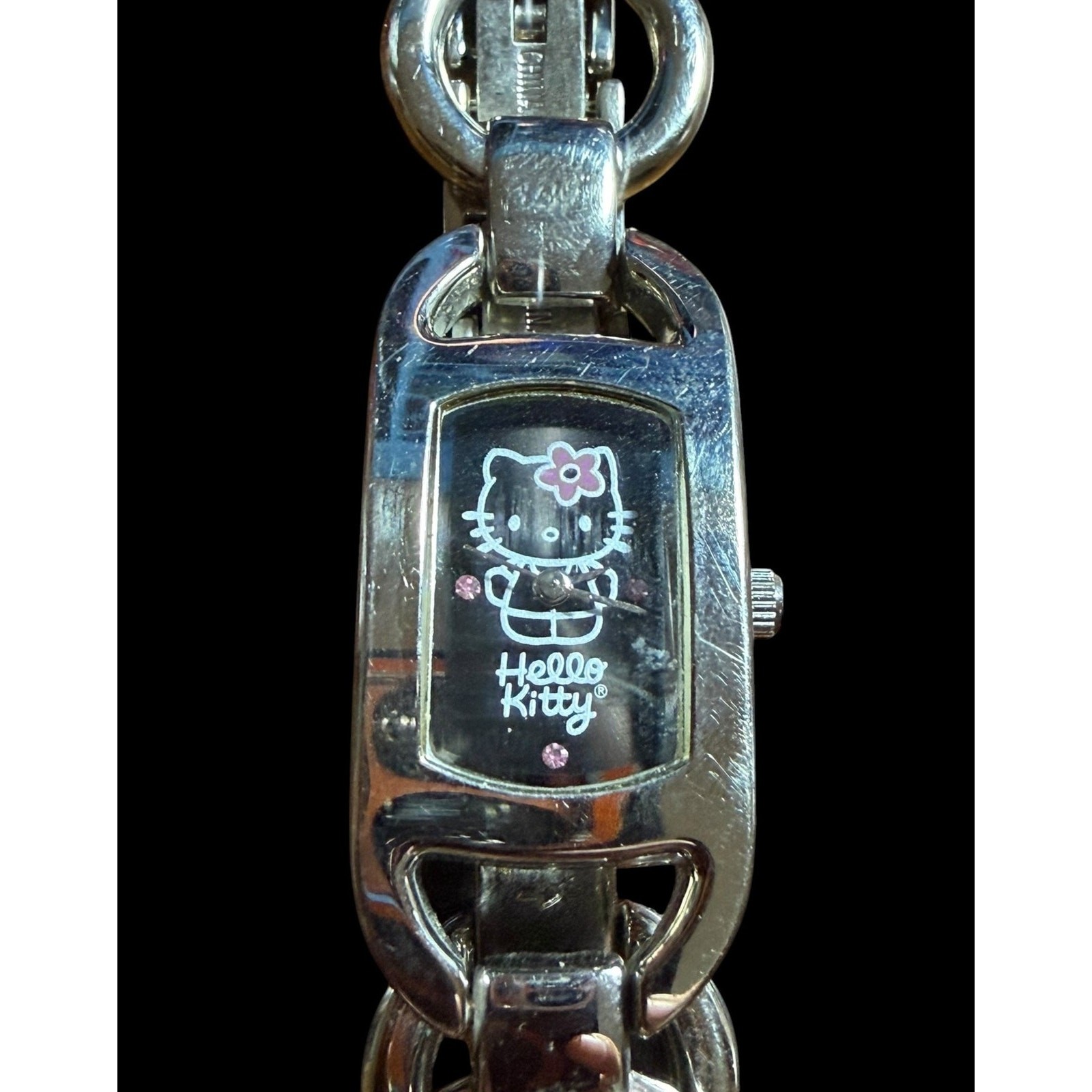 Hello Kitty Sonic Silver Tone Link Bracelet Watch Women’s Quartz Japan Movt