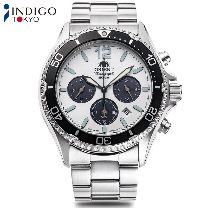 ORIENT Mako RN-TX0203S Chronograph Solar Panda Dial White Black 42.8mm Watch