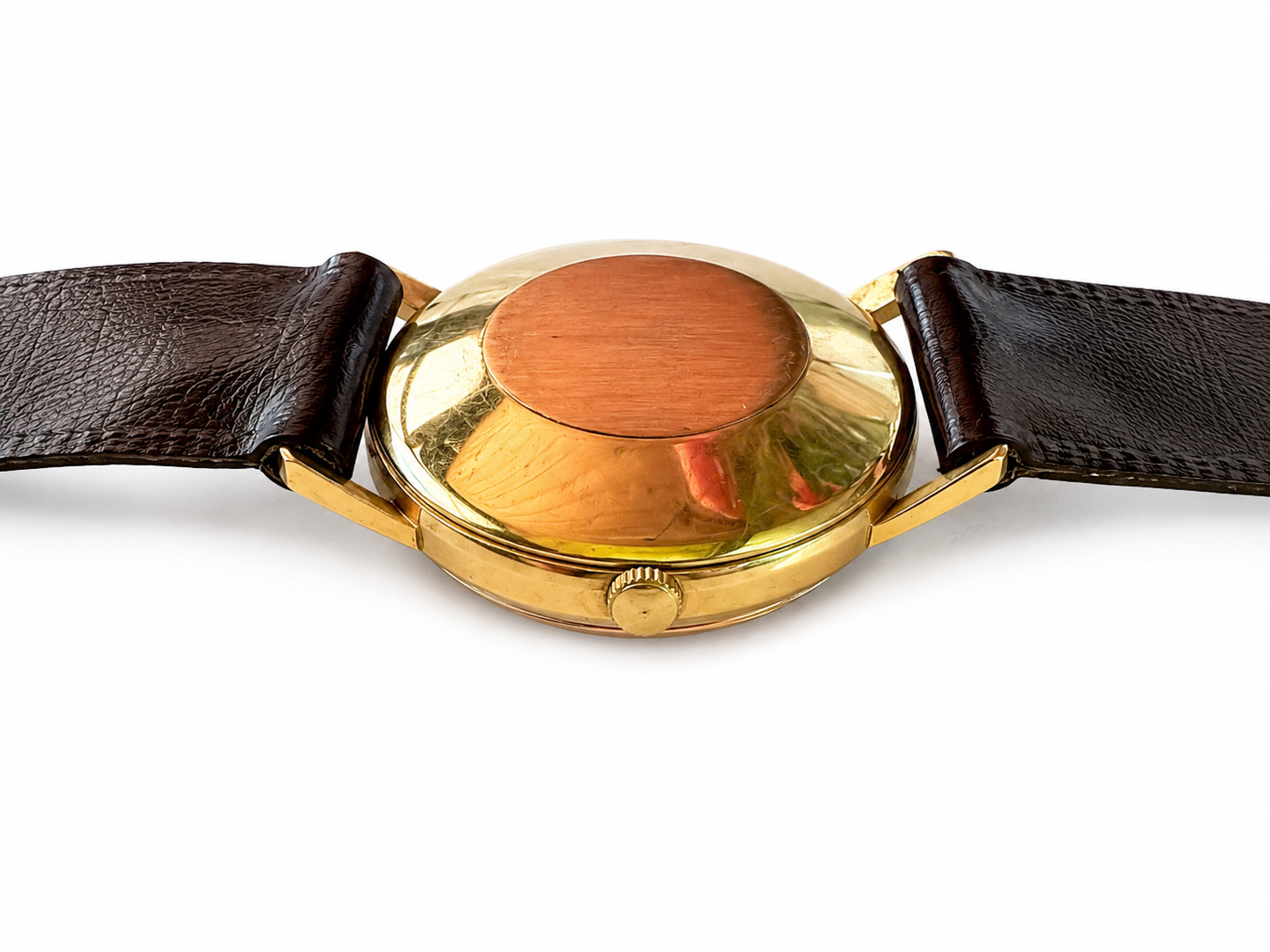 Vintage Omega Genève Automatic Date Watch 18K Gold Back 24 Jewel Runs Great