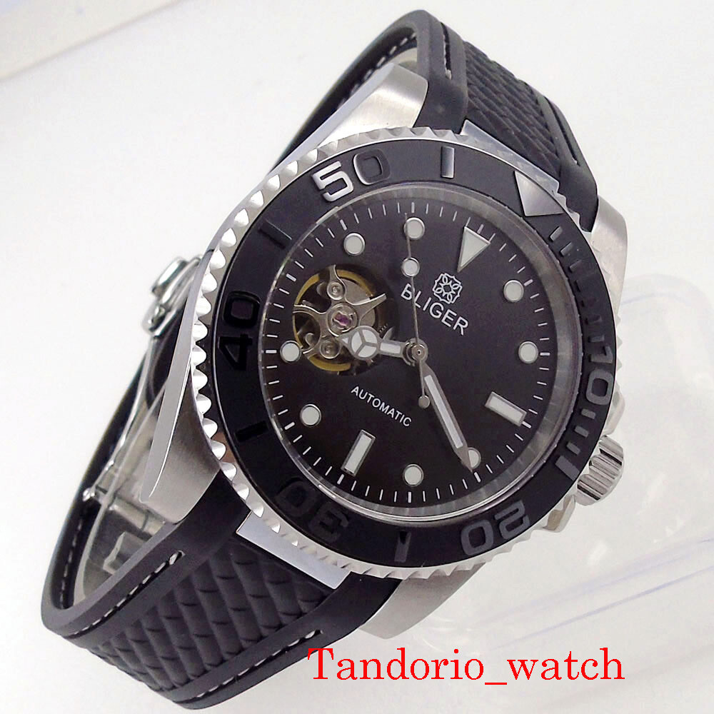 BLIGER 40mm Grey Green Dial Sapphire Glass NH38 Automatic Men Watch Rubber Band