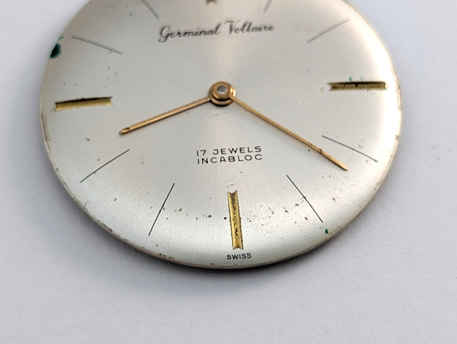 Vintage GERMINAL VOLTAIRE 17 Jewels Men’s 30mm Swiss Watch Movement PARTS REPAIR