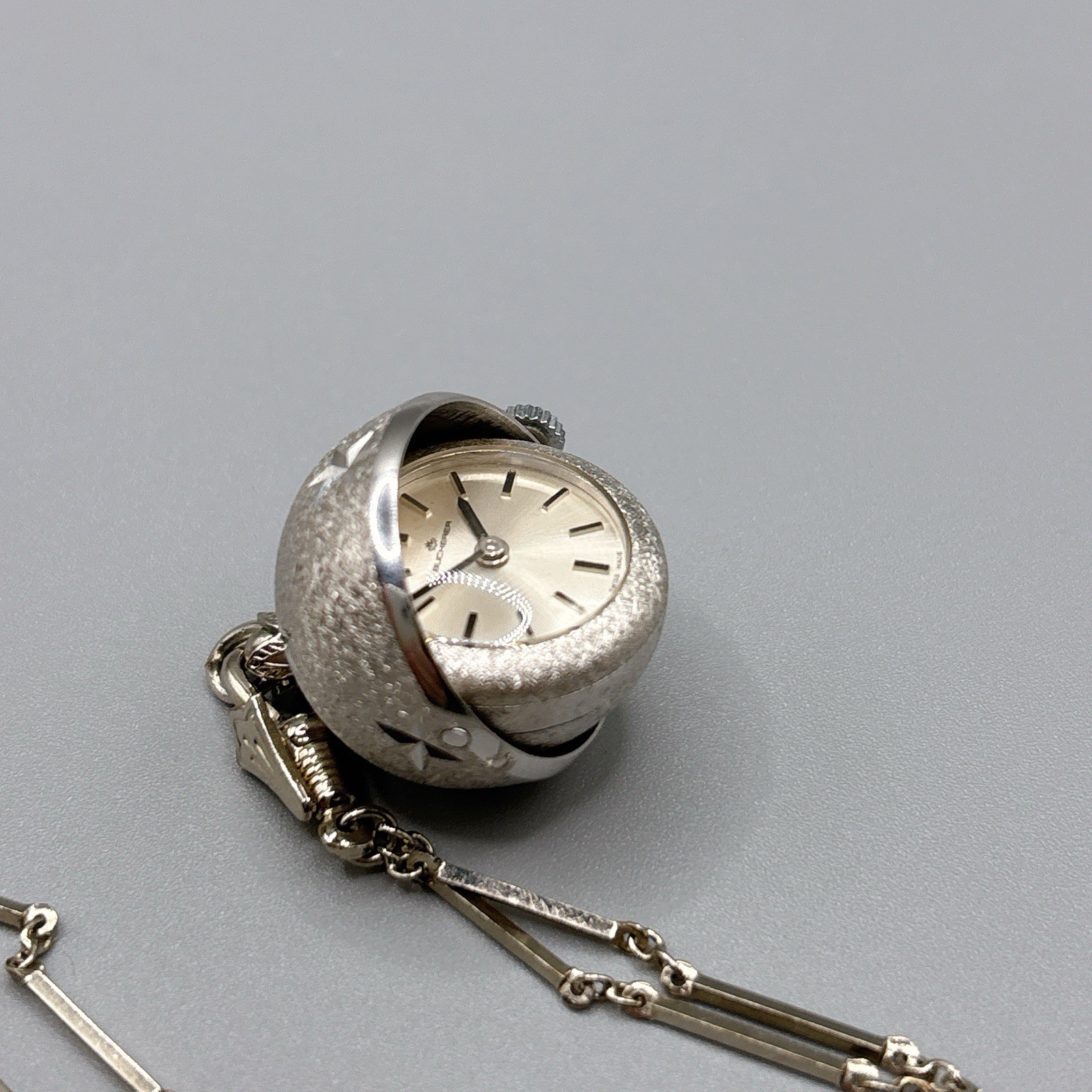 Vintage BUCHERER Orb Ball Sphere Pendant Silver Necklace Watch Star Mechanical
