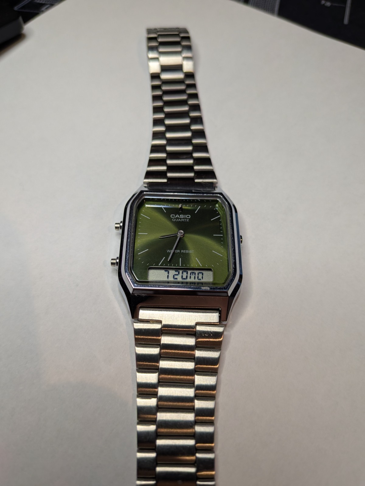 Casio Vintage Analog Digital Green Dial Dual Time Unisex Watch AQ-230A-3AMQY