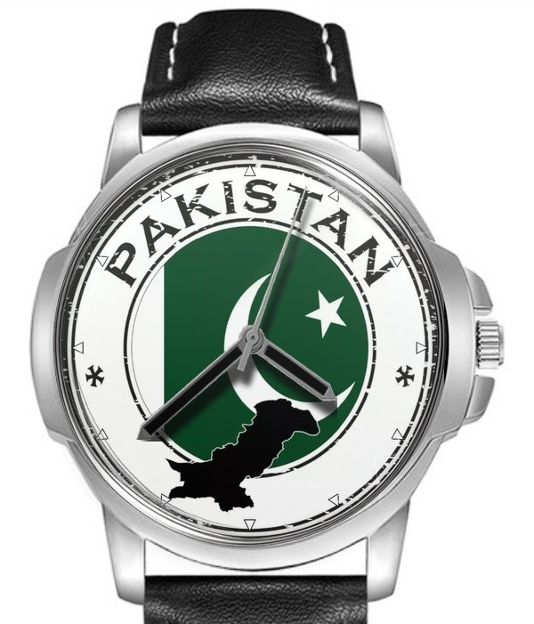 Pakistan Flag Leather Strap Big Dial Gift Wrist Watch
