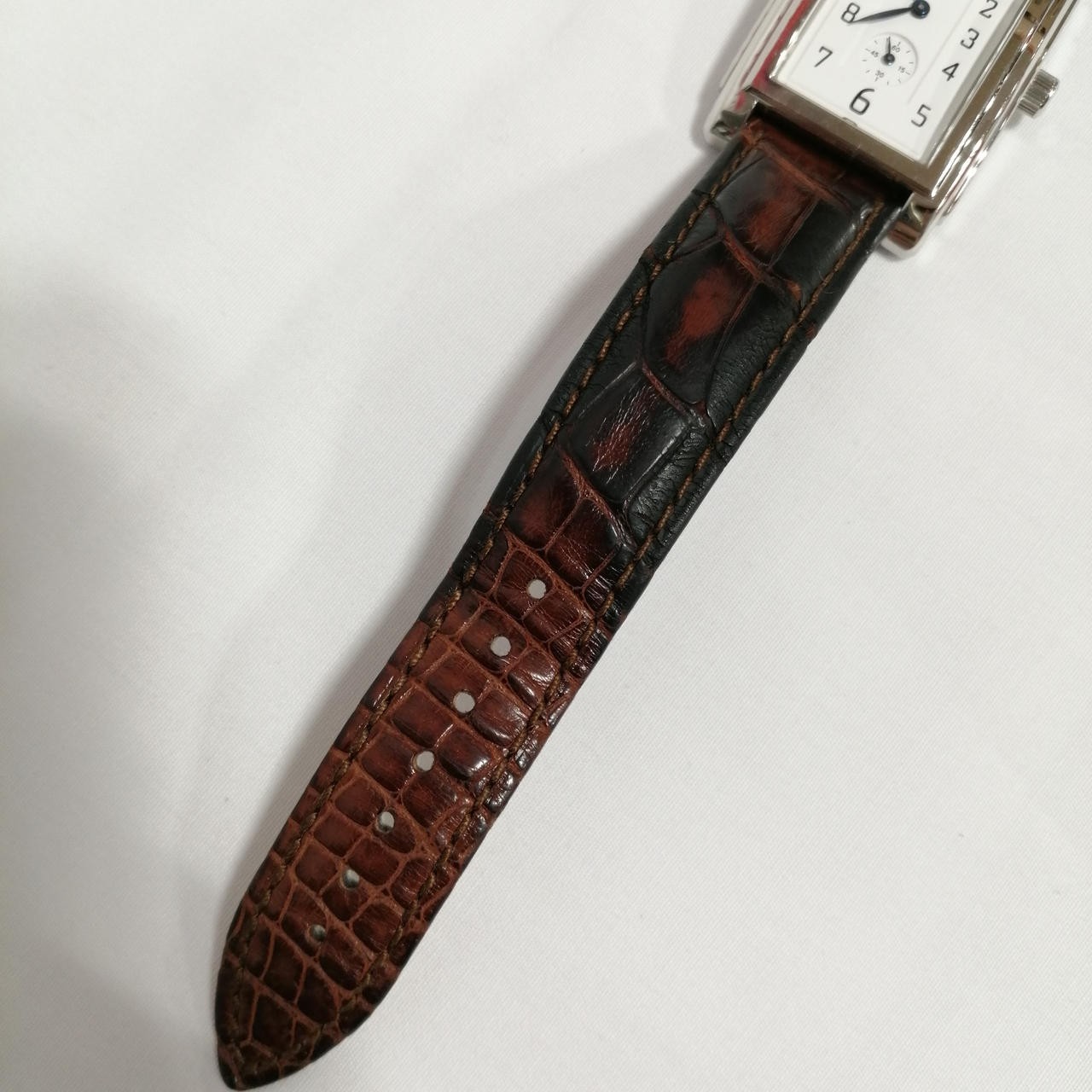 [B1N] Tiffany & Co. Grand Quartz Rectangular Silver Brown Leather Watch [x9w]