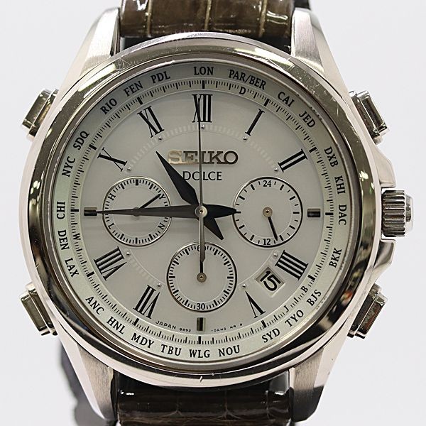 Condition with Box Seiko Dolce 8B92 0AJ0 Radio Solar Chronograph White Dial Men’