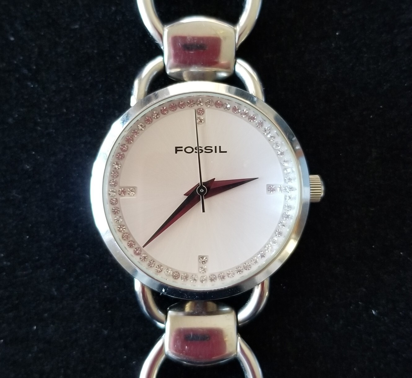 Fossil f2 ES1355 Silver SS Watch Crystal Bezel & Markers 6.5″ Max New Battery