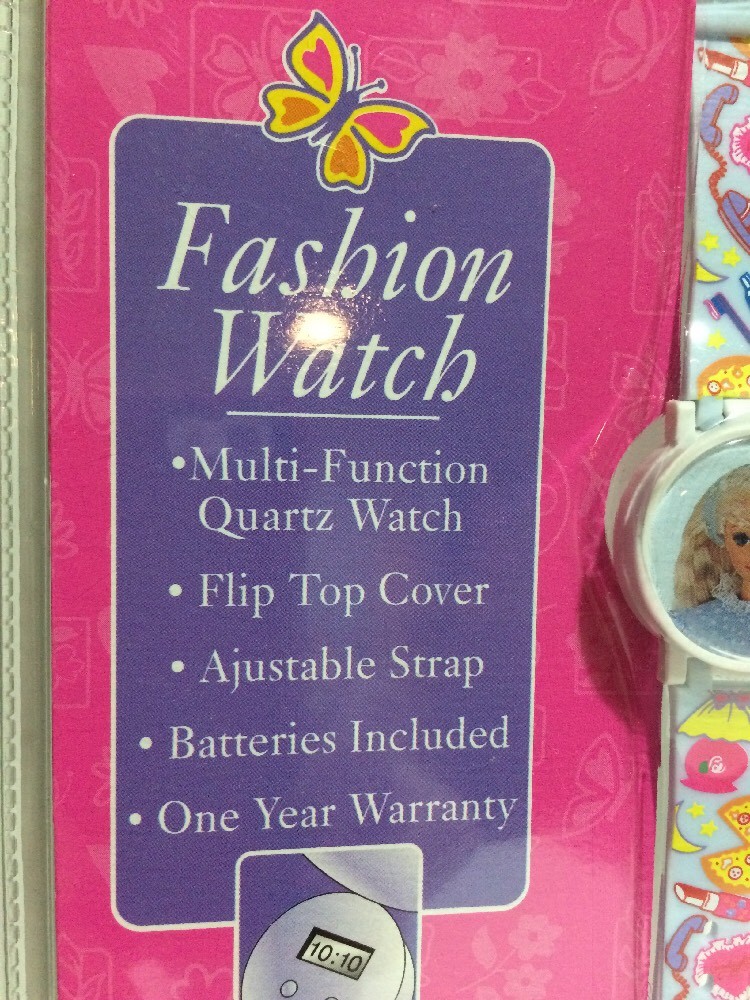 Barbie Fashion Watch Quartz Wristwatch Flip Top Cover Vtg 1995 White Face Mattel