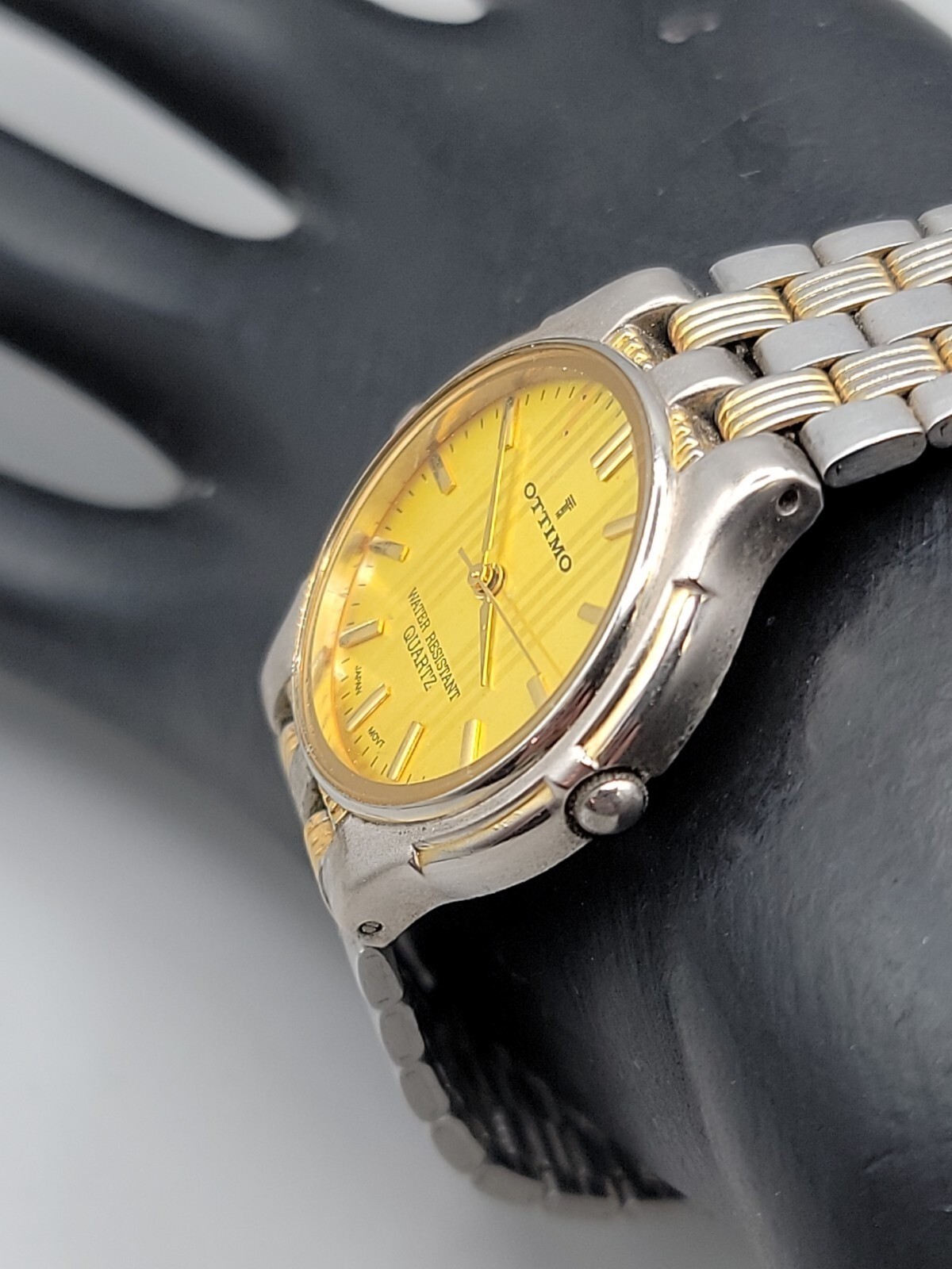 Vintage 18kgp Ottimo Unisex Quartz Watch Rare Yellow Dial 7″ 30mm