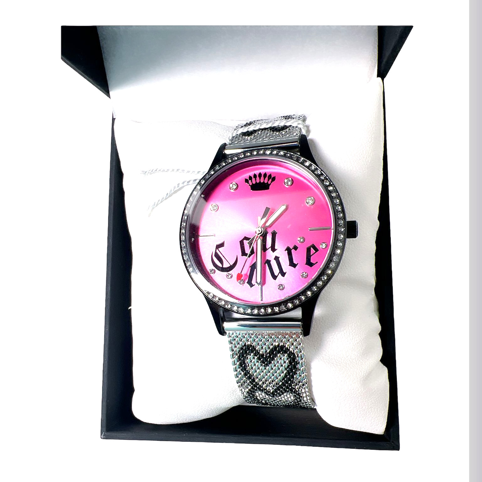 Juicy Couture Black Label Womens Watch Pink Face Silver Tone Stainless Steel New