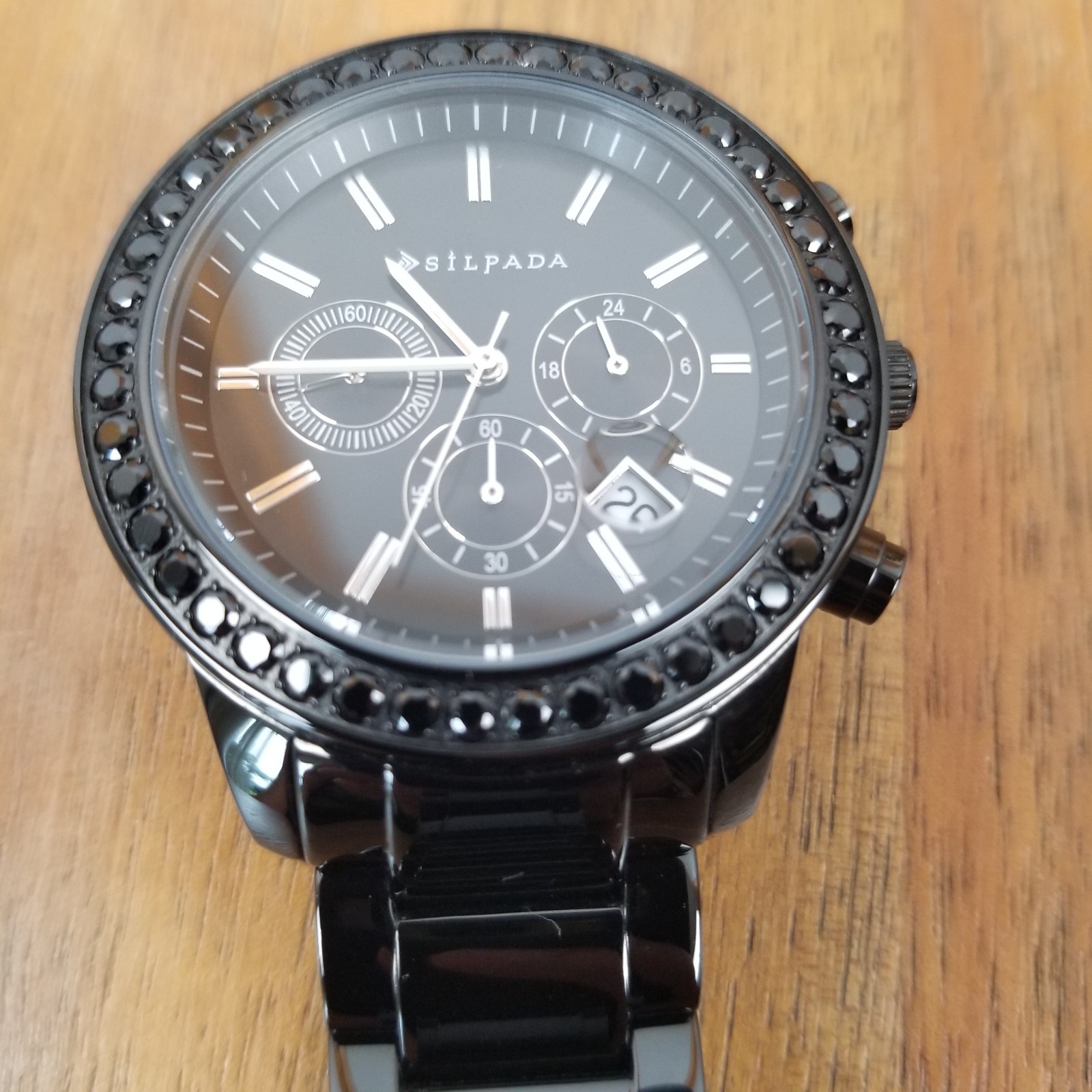 Silpada Watch Black on Black Chronograph Japanese Movement Stainless Steel 41 mm