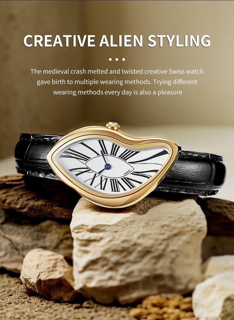 Fashion Genuine Leather Quartz Watch Water Resistant Casual Trendy Wristwatch