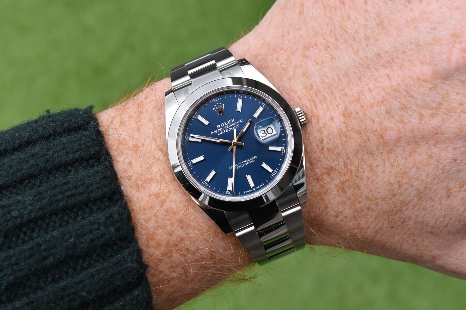 Rolex Datejust 41 Stainless Steel Oyster Smooth Blue Stick Dial 126300 with Box