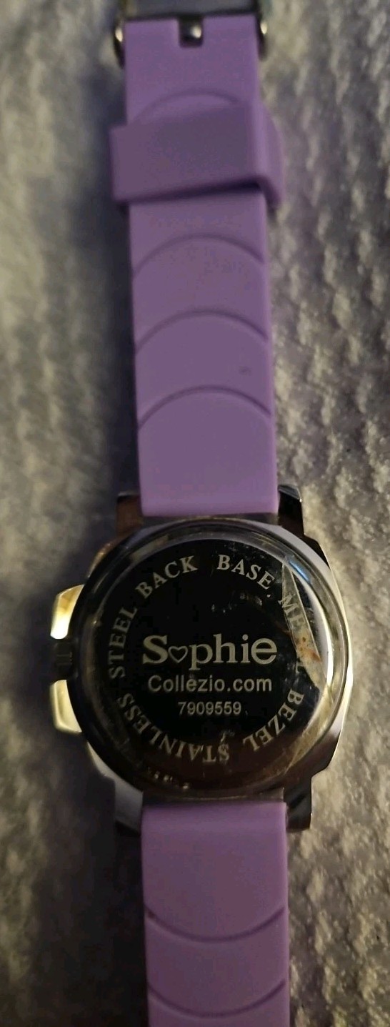 Sophie Purple Cupcake Silver Tone Stainless Steel Back Purple Plastic Band Watch