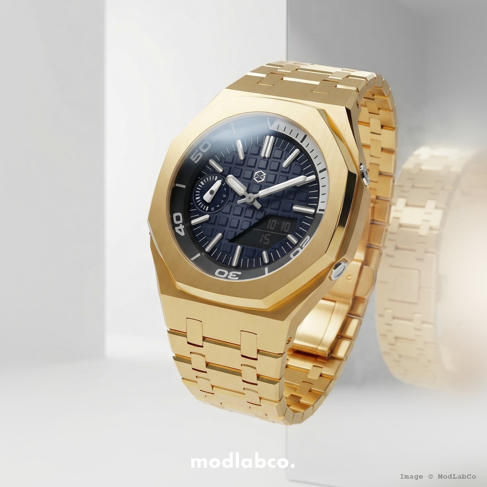MLC-332 modlab company BESPOKE Octagonal Navy Dial Gold Metal 42mm Custom Watch
