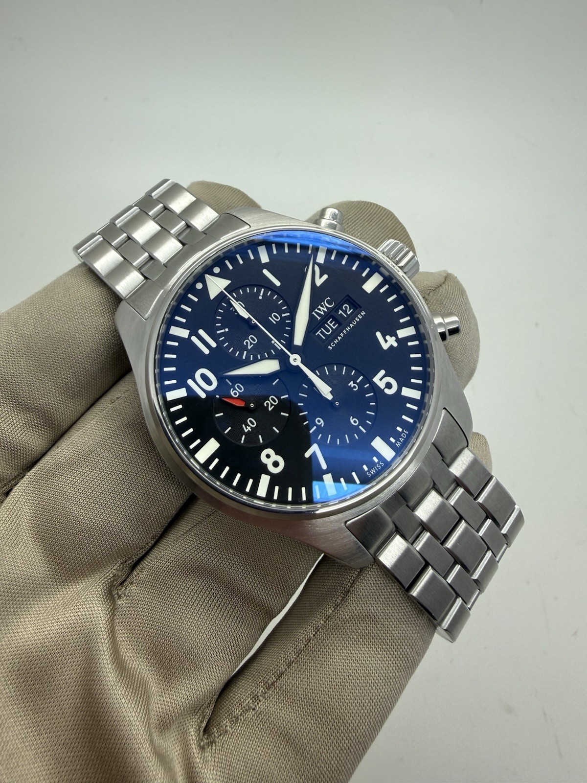 IWC Pilot Chronograph Automatic Steel Black Dial 43mm Watch IW377709 w/ Case