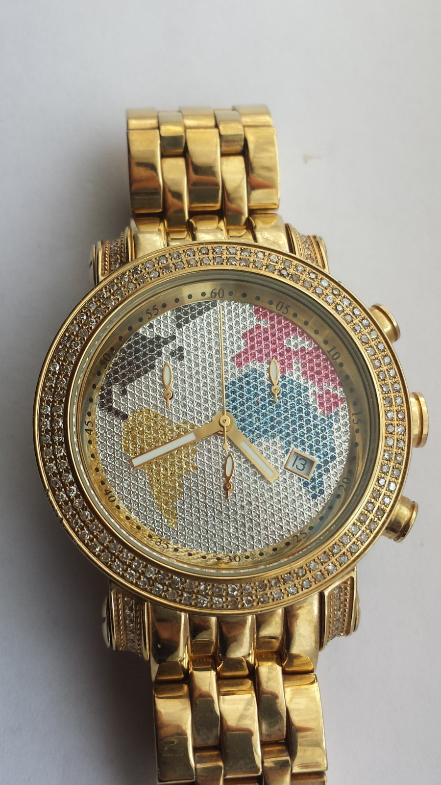 MENS JOJO RODEO 1.75 ct Diamond JCL48 Classic World Map Gold Tone Gents Watch