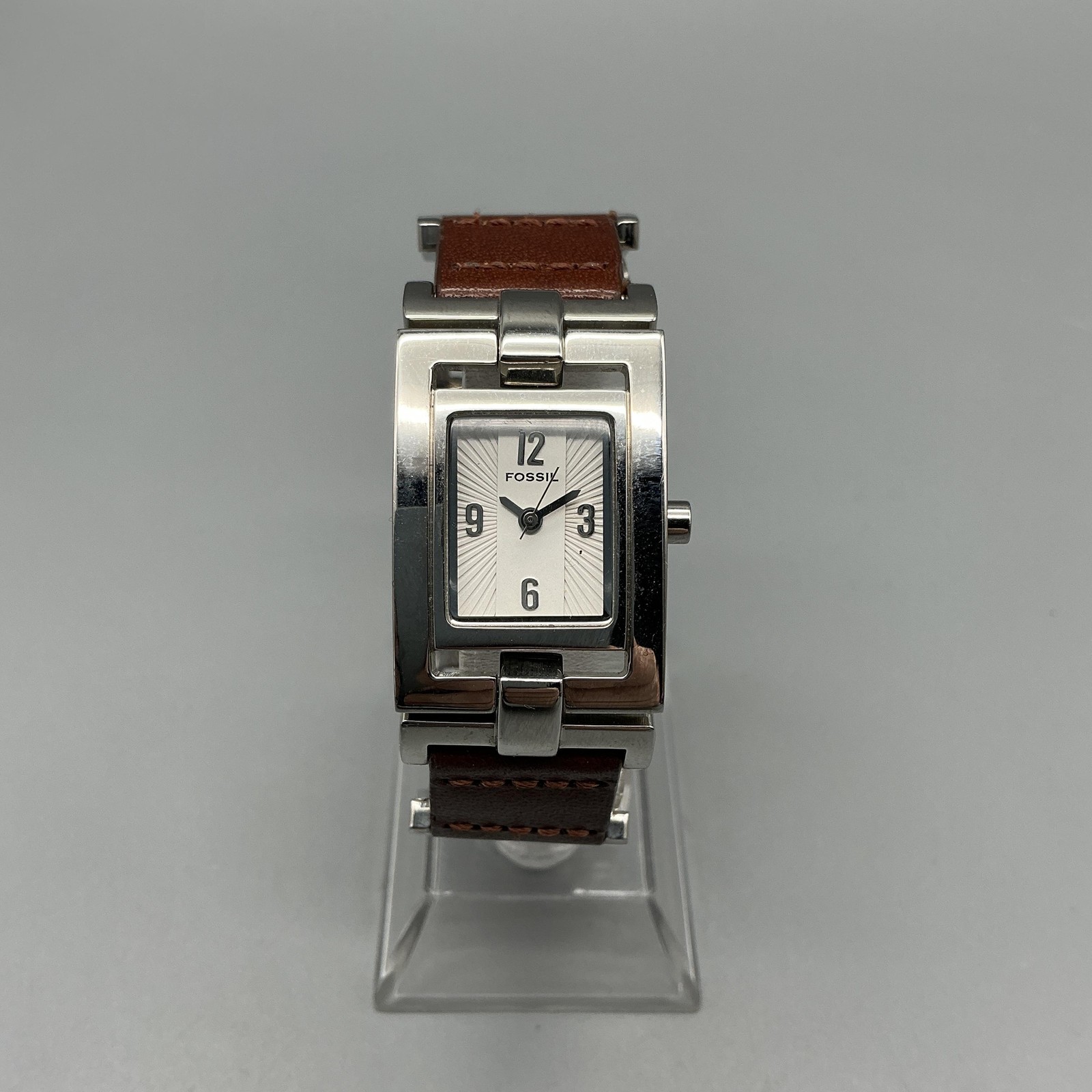 Fossil F2 ES-1855 Womens Watch 21mm Leather Stainless Band New Battery 7.75″