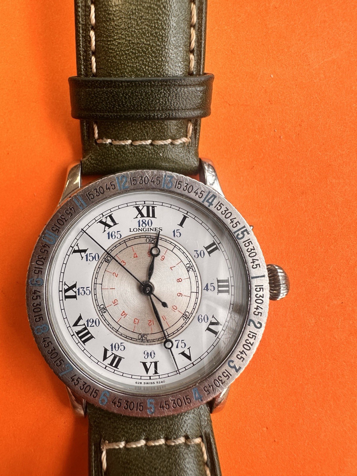 Longines Lindbergh Hour Angle Swiss Made Automatic Wristwatch Green Leather
