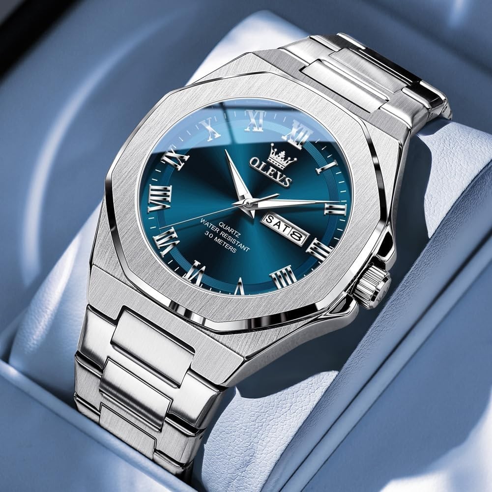 Luxury Men’s Analog Quartz Watch – Large Stainless Steel, Waterproof & Stylish