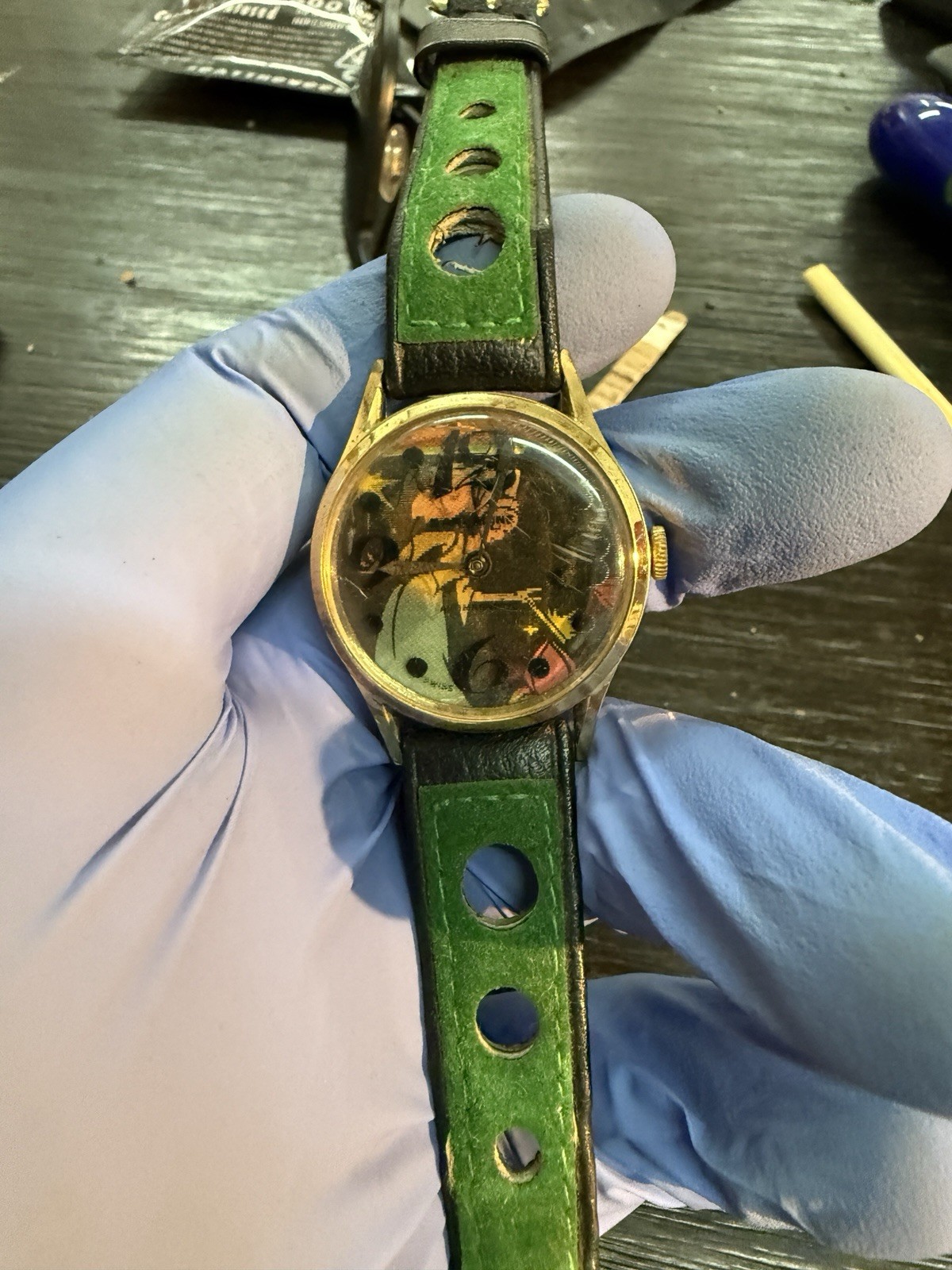 Vintage Animated Dial Watch Fairy Wand Lenticular Swiss Novelty Watch