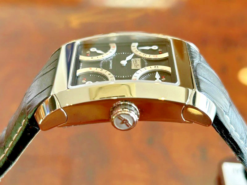 Jean d’Eve Quarta Automatic 927051NAAAK Retrograde Mens Watch Black Leather Box