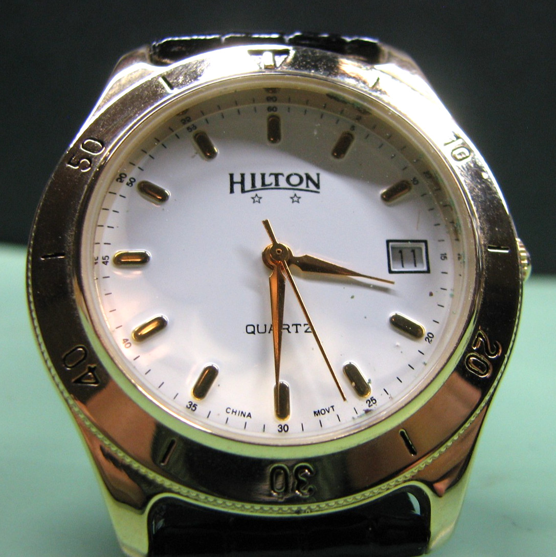 Hilton Quartz Date Watch with Leather Bracelet