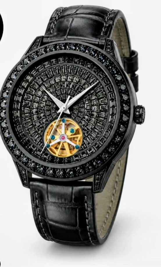 Montres Prestige Men’s Automatic Black Crystal Dial Black Leather Band MPW-162