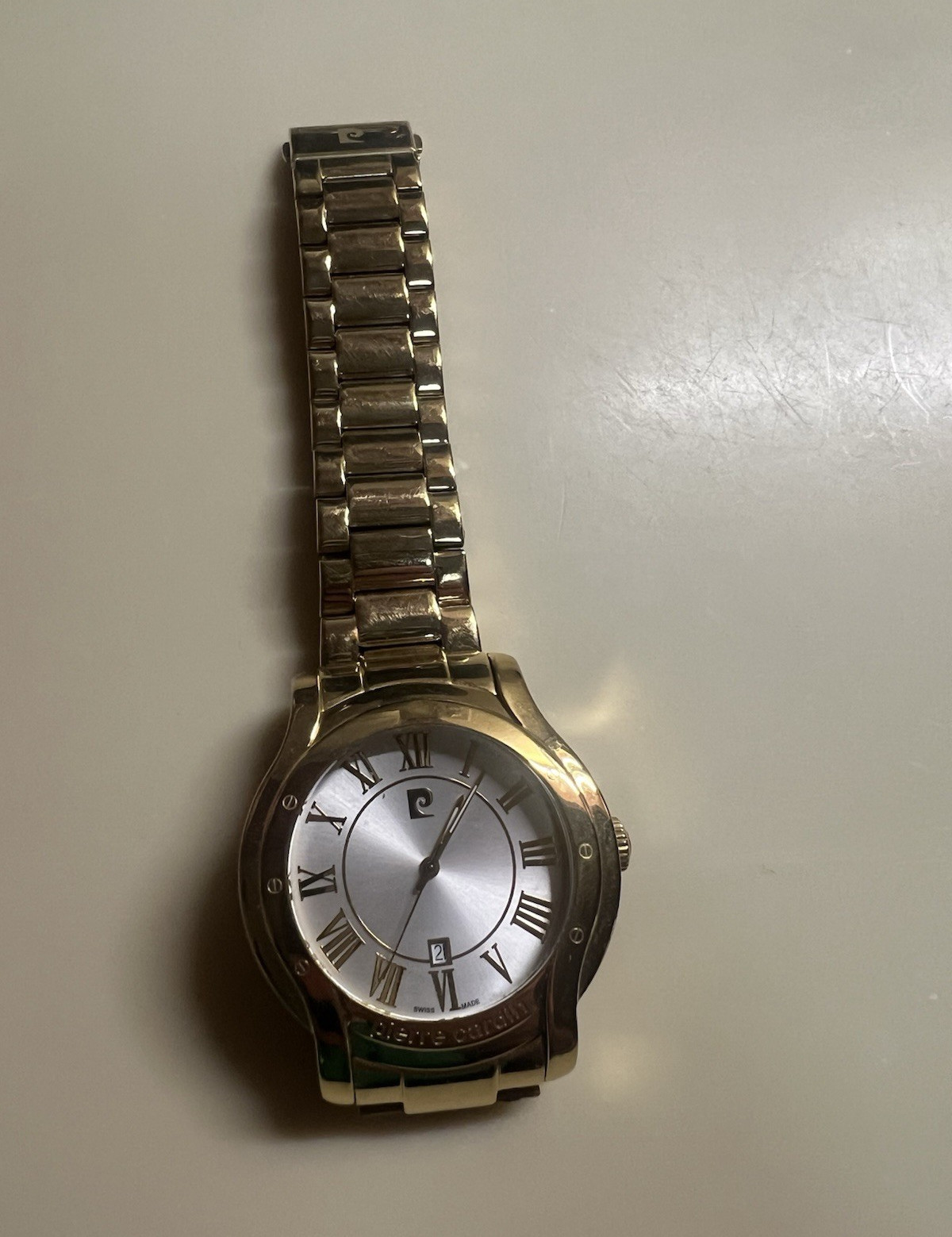 Pierre Cardin Swiss Made Quartz Gold Tone Stainless Bracelet Watch Date 50m