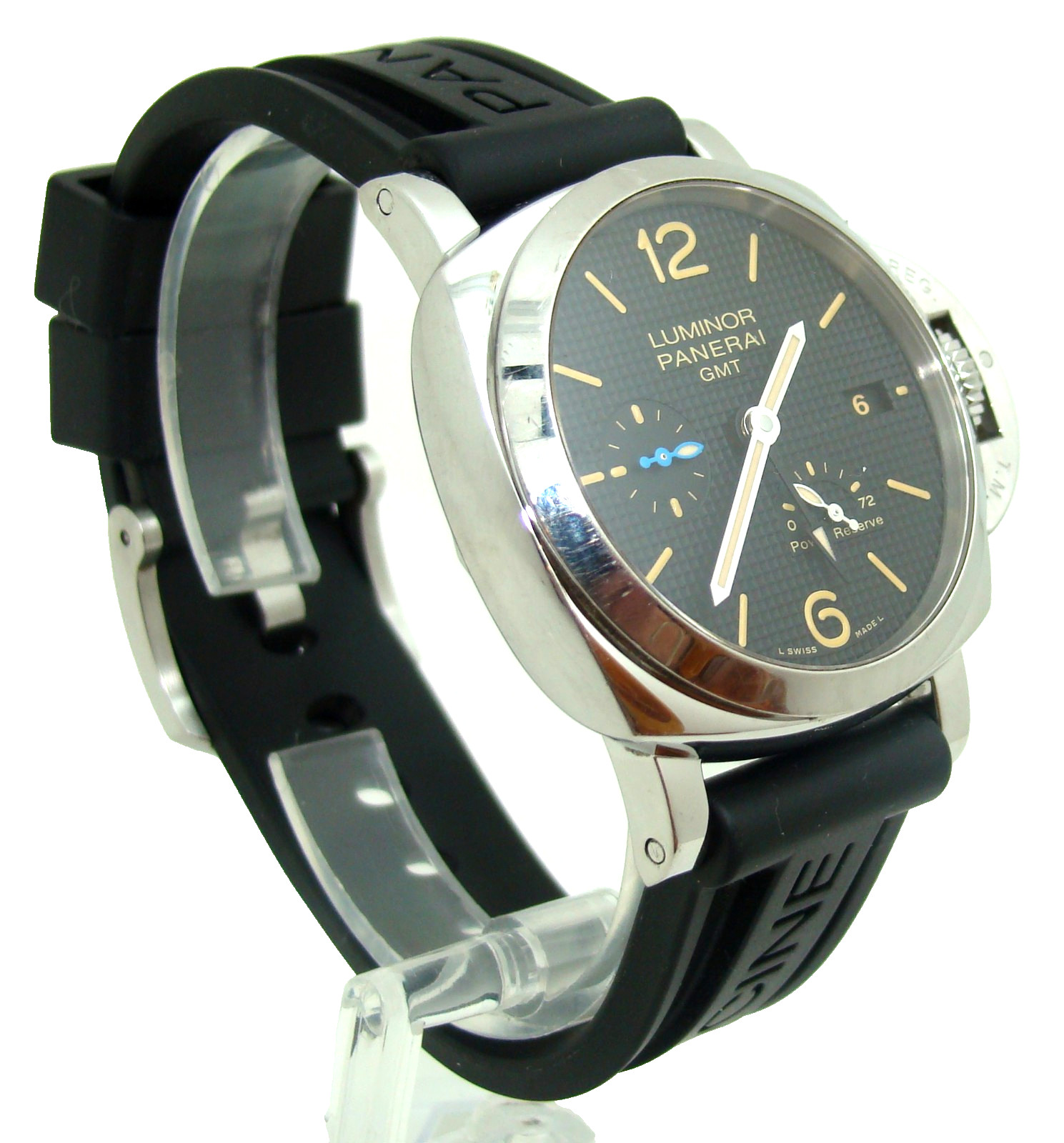 PANERAI 42mm PAM01537 POWER RESERVE GMT MANUAL WIND STAINLESS STEEL WATCH w/BOX