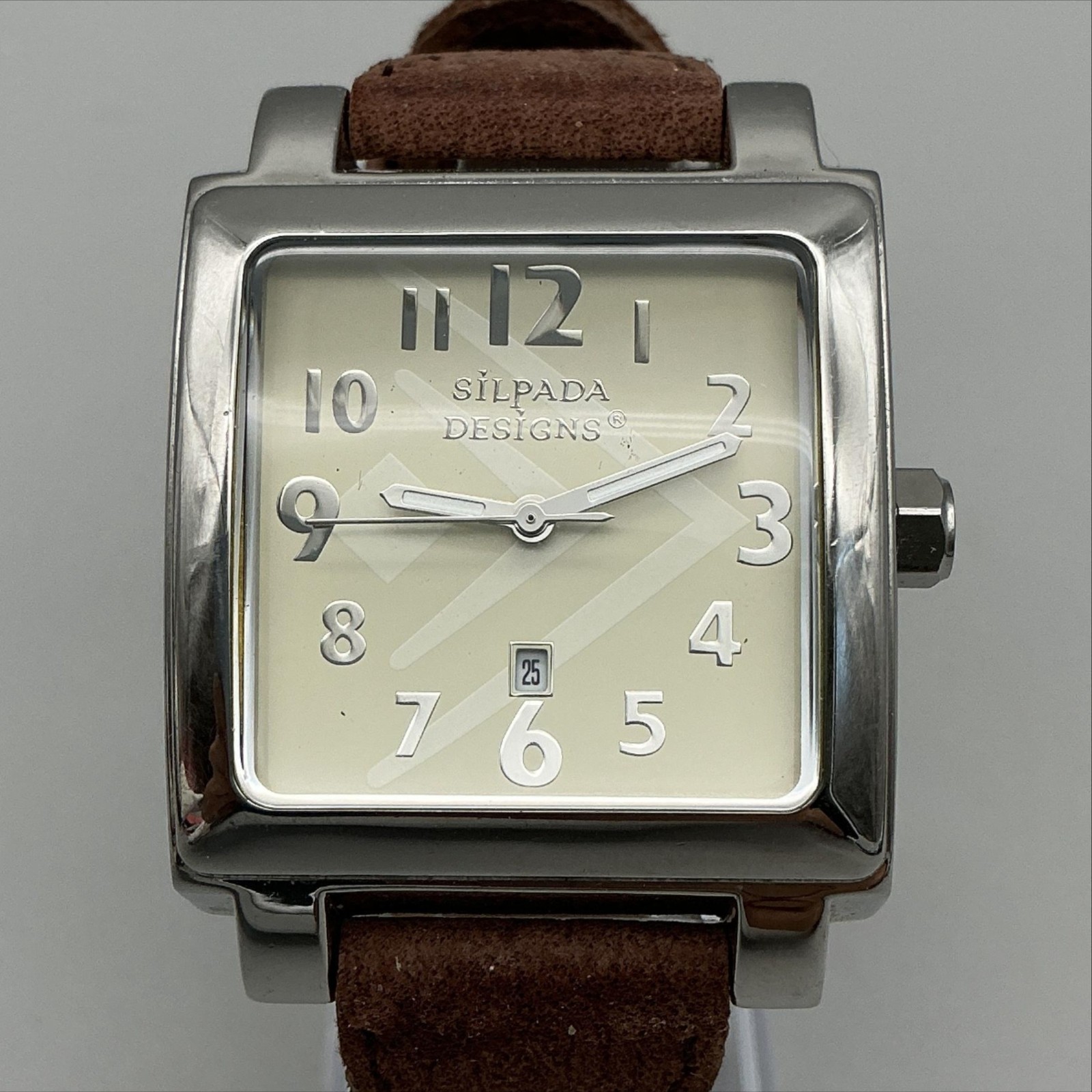 Silpada Designs Womens Watch 36mm Cream Dial Date Leather Band New Battery