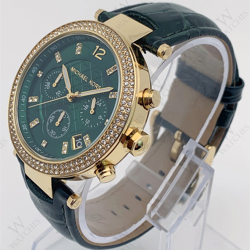 Michael Kors MK6985 Parker Leather Strap Green Dial Quartz Women’s Watch