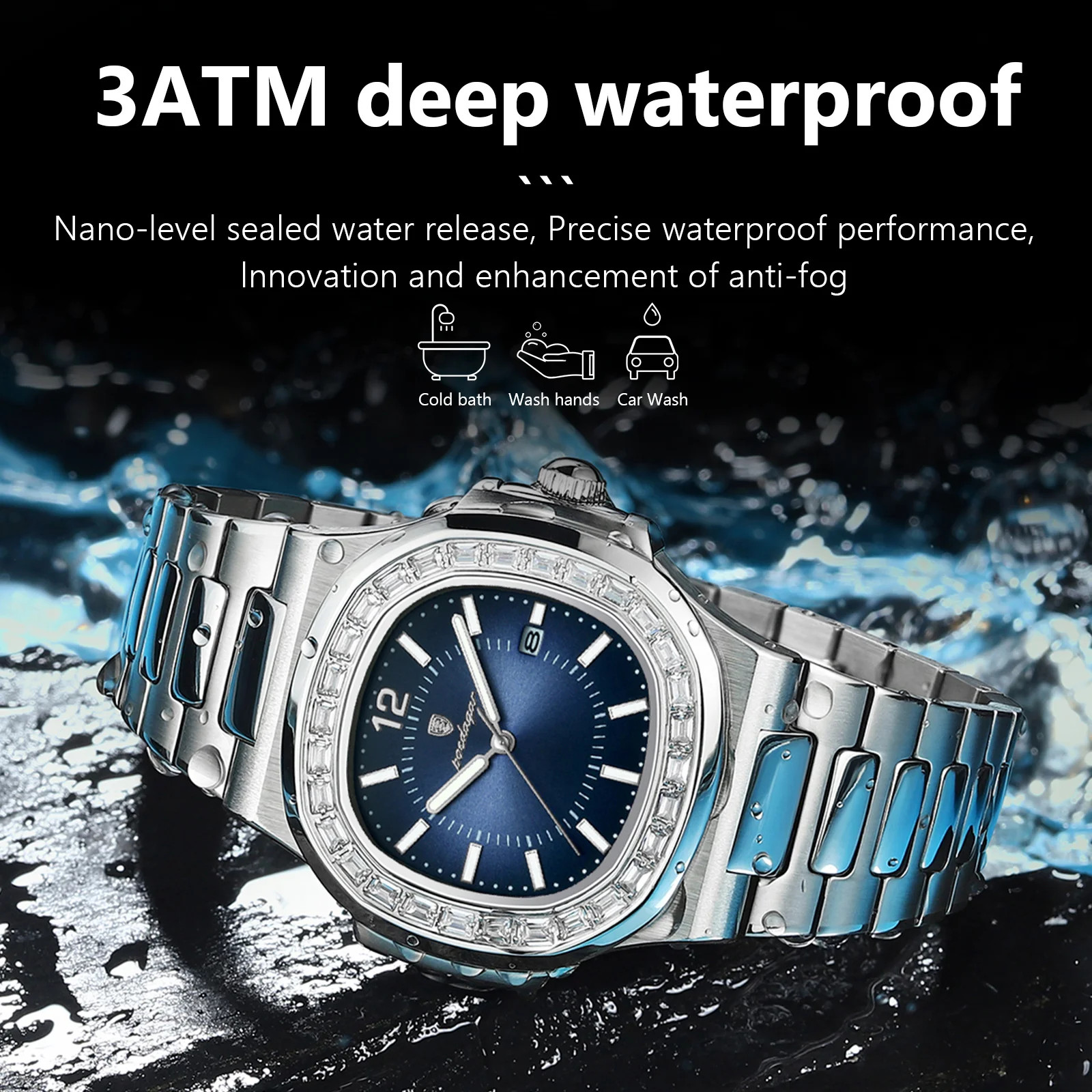 POEDAGAR Luxury Square Man Quartz Watch Waterproof Luminous Date Men’s Watch Hig