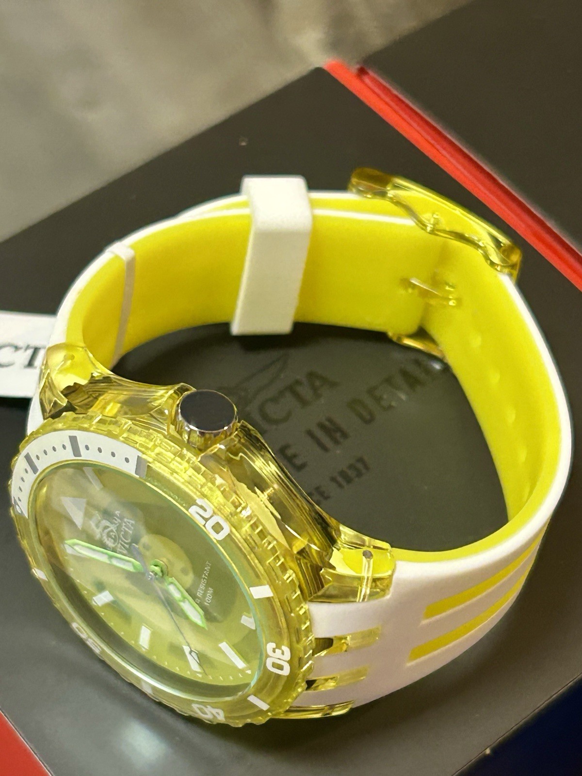INVICTA Subaqua 44mm Watch, WR 100m, 8” Wrist, New/Box/3yr Wnty, Yellow & White