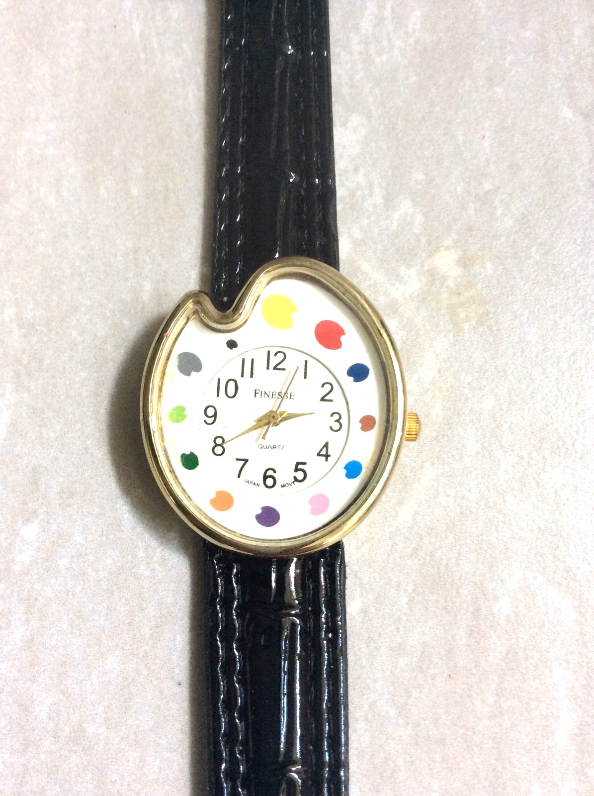 Finesse Women’s Watch Art Lovers Pallette White Dial on Black Leather Strap Band