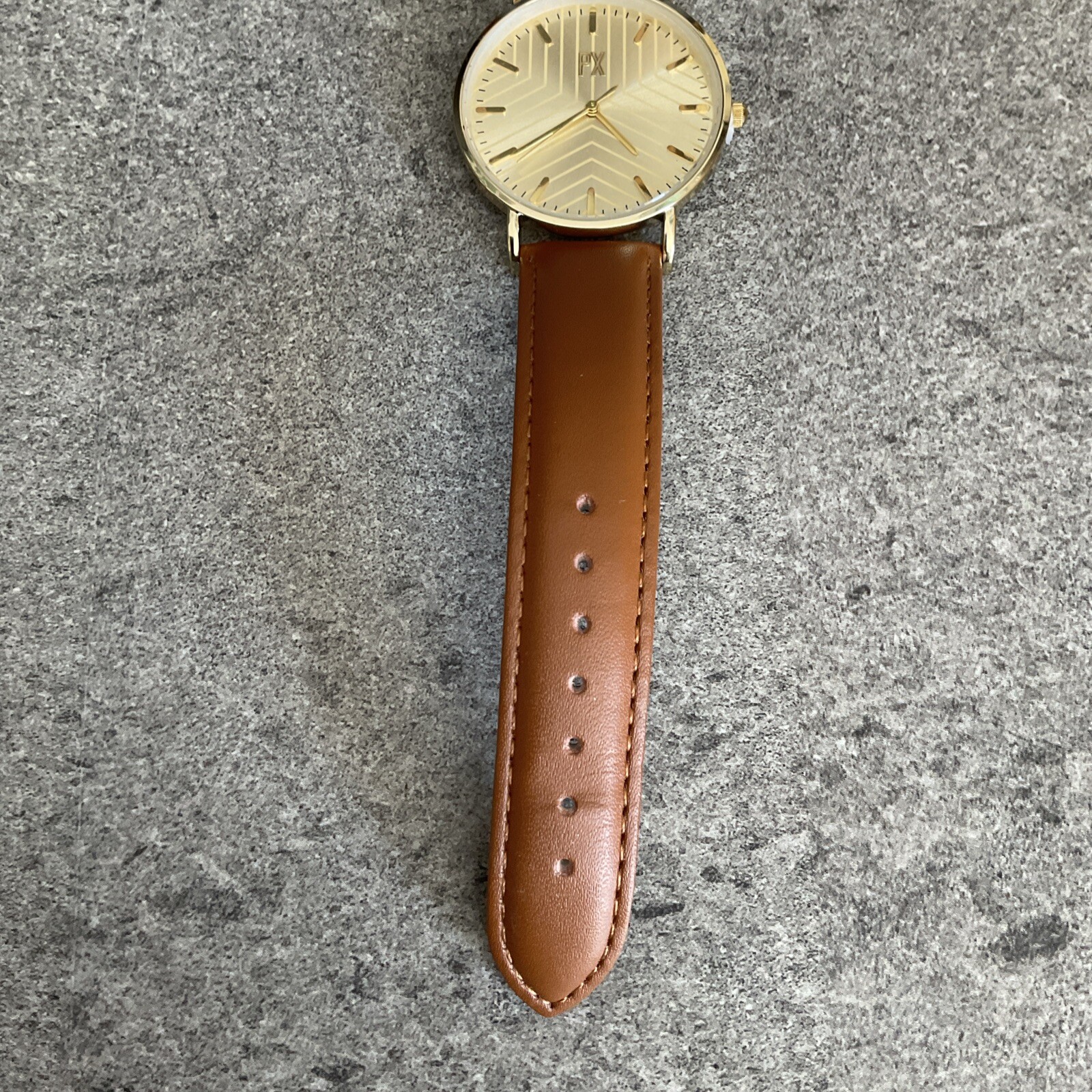 PX Clothing Mens Terry Leather Strap Watch 40mm Gold Tone Case NWOT Bin T