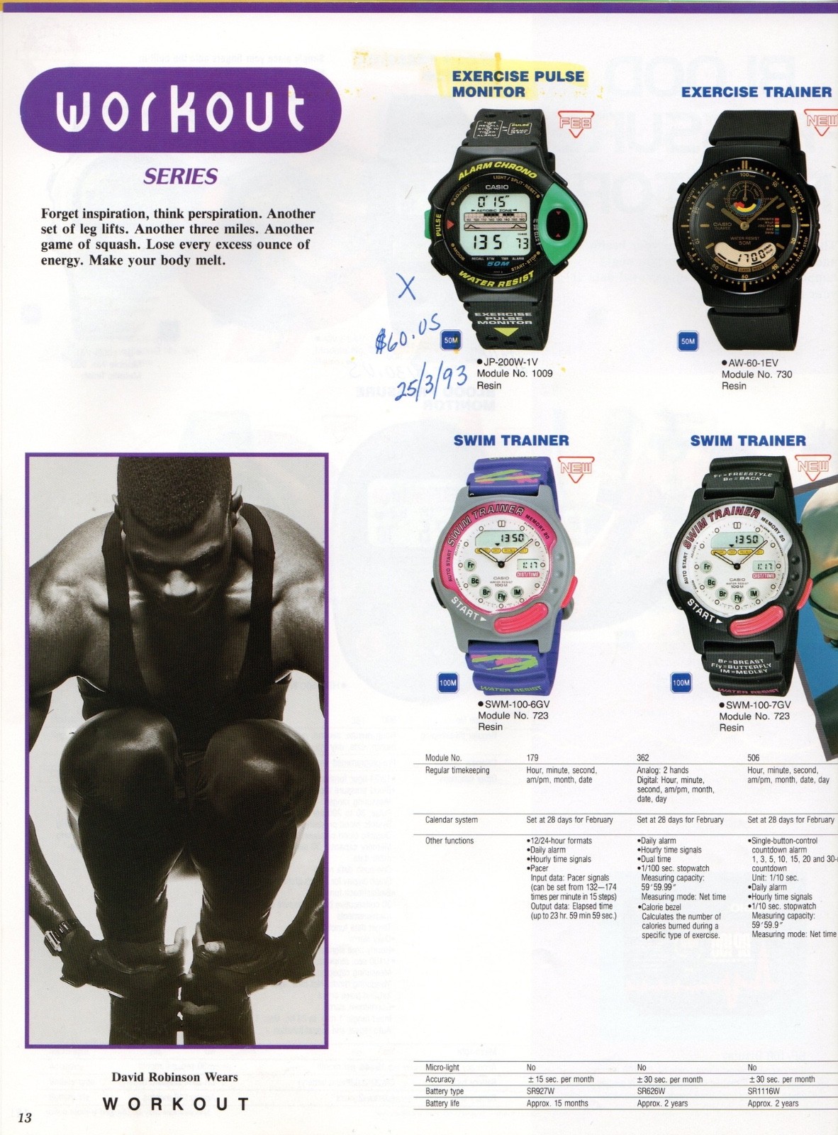 1993 Vintage Casio Exercise Pulse Monitor Digital Watch – JP-200W 1009 – BROKEN!